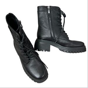 FRANCO SARTO Women's Jetson Ankle Boot Black Tumbled Leather Combat Lug Sole 5M‎